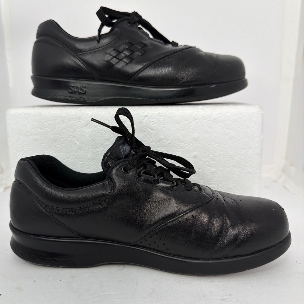 SAS Free Time Womens 8 M Black Leather Walking Shoes Sneakers Comfort Lace Up